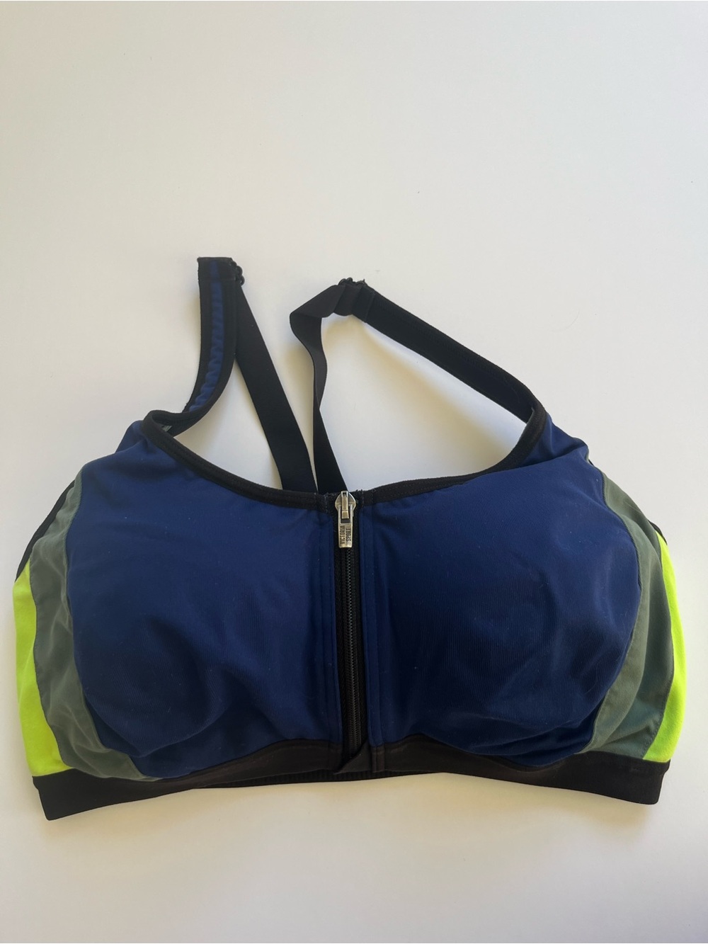 Victoria Secret Women's Navy Front-Zip Sports Bra with Neon Accents 36DD